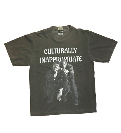Artist Influence Tee showcasing bold statement design featuring the text 'Culturally Inappropriate'.