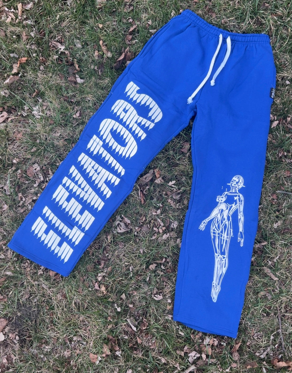 Elevators Joggers in blue with white graphic design on the side, showcasing comfort and stylish everyday wear.