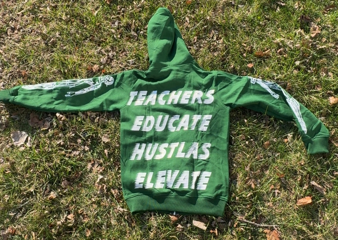 Elevators Hoodie featuring motivational text: TEACHERS ELEVATE, surrounded by nature.