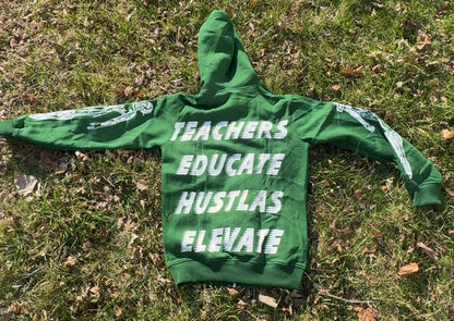 Elevators Hoodie featuring motivational text: TEACHERS ELEVATE, surrounded by nature.